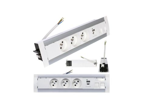 Simon 480 Listwa zasilająca na 3 gniazda + 2 gniazda USB (typ A + typ C) biała