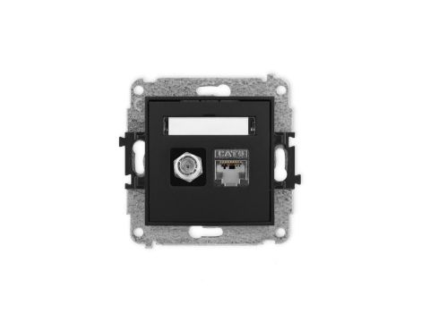 ICON Mechanizm gniazda antenowego poj. typu F (SAT) + gniazda komp. poj. 1xRJ45, kat. 6 ekranowane, 8-styk czarny mat 12IGFK-5