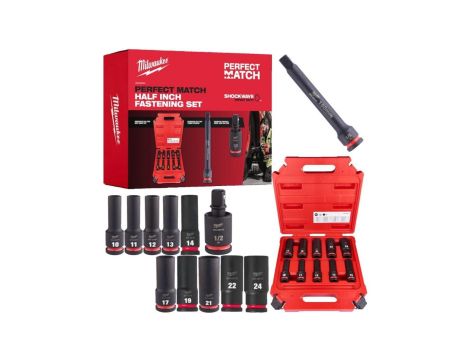 Zestaw nasadkek udarowych 1/2 10szt + akcesoria i walizka PERFECT MATCH MILWAUKEE
