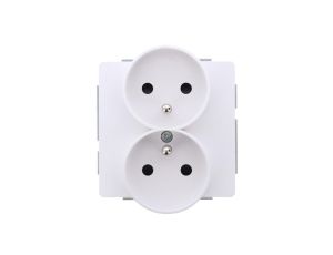DECO Mechanizm gniazda podwójnego do ramki DECO Soft z uziemieniem 2x(2P+Z) (przesłony torów prądowych), biały mat 25DGPRSO-2zp