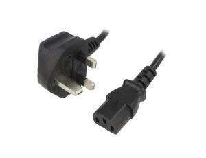 Kabel BS 1363 (G) wtyk IEC C13 żeński PVC 1,5m czarny 5A KAB-UK-P3-1.5-BK