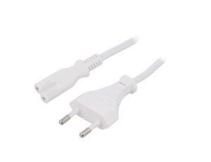 Kabel CEE 7/16 (C) wtyk IEC C7 żeński PVC 5m biały KAB-EU-T2-5.0-WH