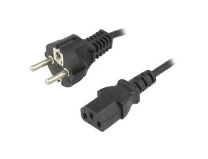 Kabel CEE 7/7 (E/F) wtyk IEC C13 żeński PVC 1,8m czarny 10A KAB-EU-P3-1.8-BK