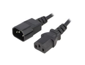 Kabel IEC C13 żeński IEC C14 męski PVC 1,8m czarny 3x0,75mm2 KAB-C13-C14-1.8-BK