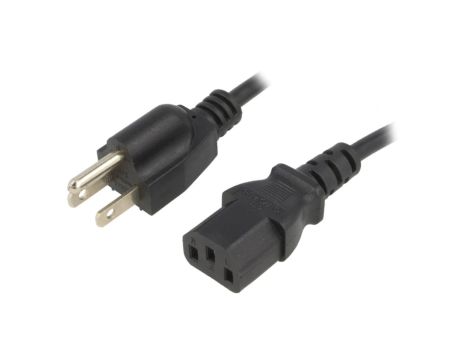 Kabel IEC C13 żeński NEMA 5-15 (B) wtyk PVC 1,8m czarny 10A KAB-USA-P3-1.8-BK