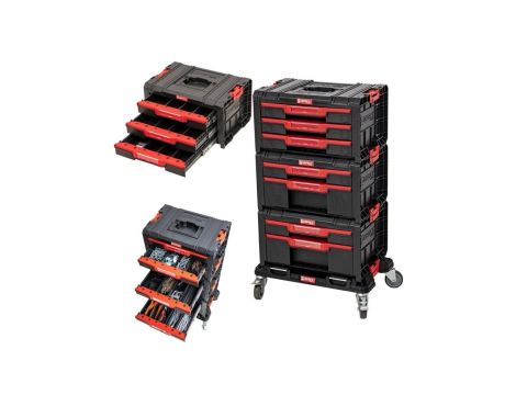 Zestaw skrzynek modułowych 4w1 na platformie transportowej Pro Drawer Workshop Set