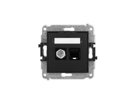 ICON Mechanizm gniazda antenowego poj. typu F (SAT) + gniazda komp. poj. 1xRJ45, kat. 5e, 8-stykowy czarny mat 12IGFK-1