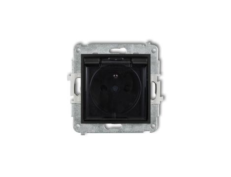 ICON Mechanizm gniazda bryzgoszczelnego z uziemieniem 2P+Z (klapka dymna, przesłony torów prądowych) czarny mat 12IGPB-1zdp