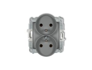 ICON Mechanizm gniazda podwójnego do ramki z uziemieniem 2x(2P+Z) (bez przesłon torów prądowych) szary mat 27IGPR-2z