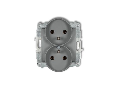 ICON Mechanizm gniazda podwójnego do ramki z uziemieniem 2x(2P+Z) (bez przesłon torów prądowych) szary mat 27IGPR-2z