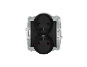 ICON Mechanizm gniazda podwójnego do ramki z uziemieniem 2x(2P+Z) (bez przesłon torów prądowych) czarny mat 12IGPR-2z
