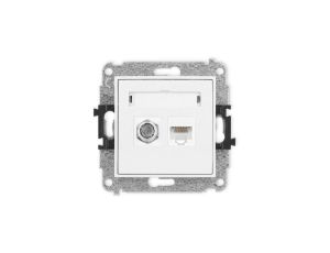 ICON Mechanizm gniazda antenowego poj. typu F (SAT) + gniazda komp. poj. 1xRJ45, kat. 5e, 8-stykowy biały IGFK-1