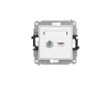 ICON Mechanizm gniazda antenowego poj. typu F (SAT) + gniazda komp. poj. 1xRJ45, kat. 5e, 8-stykowy biały IGFK-1