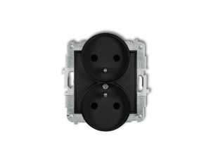 ICON Mechanizm gniazda podwójnego do ramki z uziemieniem 2x(2P+Z) (przesłony torów prądowych) czarny mat 12IGPR-2zp