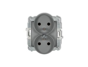 ICON Mechanizm gniazda podwójnego do ramki z uziemieniem 2x(2P+Z) (przesłony torów prądowych) szary mat 27IGPR-2zp