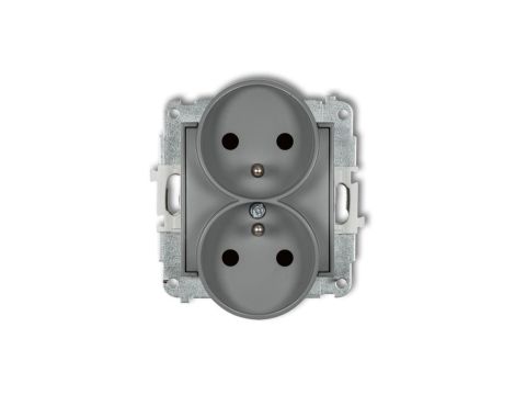 ICON Mechanizm gniazda podwójnego do ramki z uziemieniem 2x(2P+Z) (przesłony torów prądowych) szary mat 27IGPR-2zp