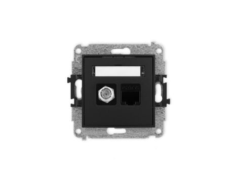 ICON Mechanizm gniazda antenowego poj. typu F (SAT) + gniazda komp. poj. 1xRJ45, kat. 6, 8-stykowy czarny mat 12IGFK-3