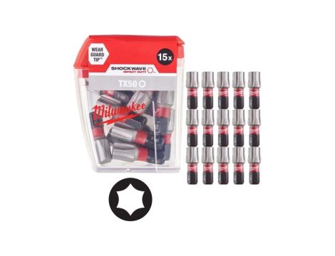 Bity udarowe do wkrętarki TORX TX50 25mm 1/4 SHOCKWAVE 15szt MILWAUKEE