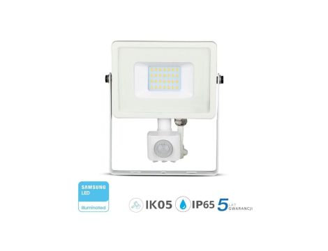 NAŚWIETLACZ LED 20W 4000K +CZUJNIK BIA ŁY V-TAC VT-20-S