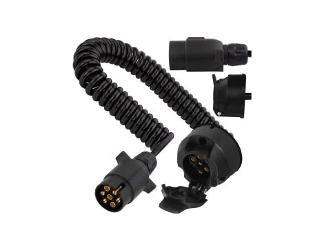 Przedłużacz spiralny QLY-s kabel do przyczepy zakończony plastikowymi złączami 7-pin 12V (gniazdo / wtyk) 3m