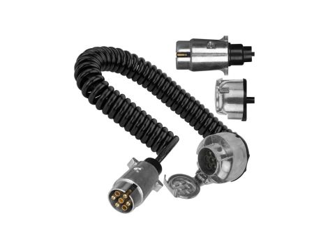 Przedłużacz spiralny QLY-s kabel do przyczepy zakończony metalowymi złączami 7-pin 12V (gniazdo / wtyk) 4m