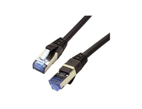 Patchcord S/FTP kat.6A PiMF kabel sieciowy LAN 2x RJ45 linka PoE czarny 0,5m