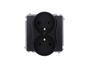 Simon Basic Gniazdo wtyczkowe podwójne z uziemieniem (moduł), z przesł. torów prądowych, zaciski śrubowe czarny BMGZ2MZ.01/49