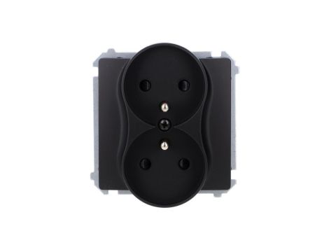 Simon Basic Gniazdo wtyczkowe podwójne z uziemieniem (moduł), z przesł. torów prądowych, zaciski śrubowe czarny BMGZ2MZ.01/49