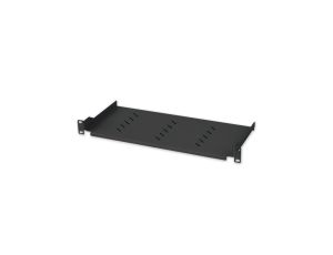 Półka 1U 150mm rack 19, 2 pkt mocowania, perforowana czarna
