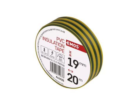 Taśma izolacyjna PVC 19mm / 20m żółto-zielona F61925 /10szt./