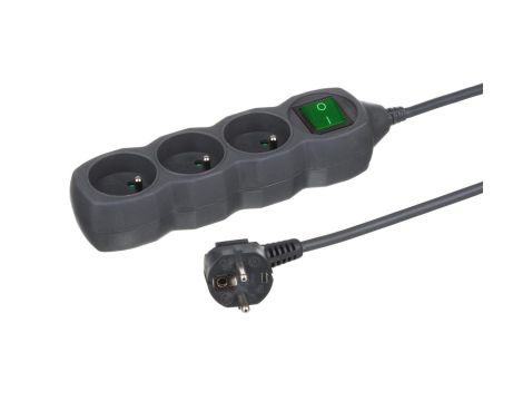 Przedłużacz 3-gniazdowy, 1,5m grafit, z wyłącznikiem, 3x1,0mm OWY 24345