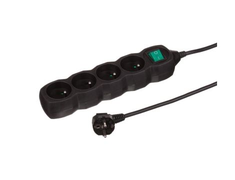Przedłużacz 4-gniazdowy, 1,5m czarny, z wyłącznikiem, 3x1,0mm OWY / 25354