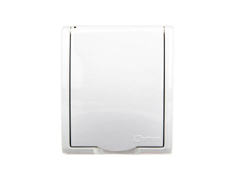 Simon Aquarius Gniazdo hermetyczne pojedyncze z/u IP54 z przesłoną torów i klapką pełną białe AQGZ1z/11