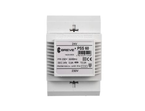 Transformator 1-fazowy modułowy bezpieczeństwa PSS 60 230/ 24V 2,5A, na szynę DIN, IP30, Ta 40, 16024-9938