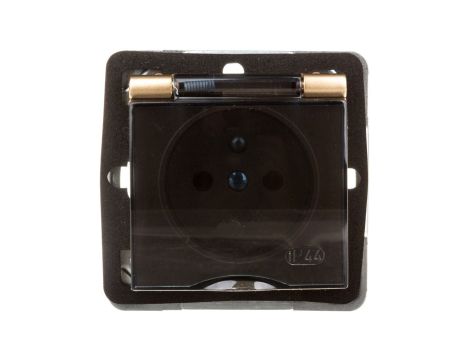 IMPRESJA Gniazdo bryzgoszczelne z/u IP44 klapka przezroczysta złoty metalik GPH-1YZ/m/28/d