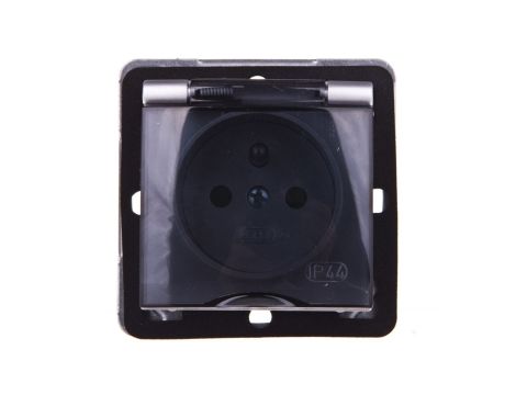 IMPRESJA Gniazdo bryzgoszczelne z/u IP44 z przesłonami klapka przezroczysta srebrne GPH-1YZP/m/18/d