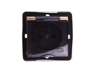 IMPRESJA Gniazdo bryzgoszczelne z/u IP44 z przesłonami klapka przezroczysta złoty metalik GPH-1YZP/m/28/d