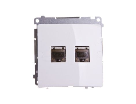 Simon Basic Gniazdo komputerowe podwójne 2xRJ45 kat.6 ekranowane z przesłoną białe BM62E.01/11