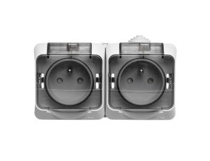 Cedar Plus Gniazdo hermetyczne podwójne z/u 16A IP44 szare WDE000624