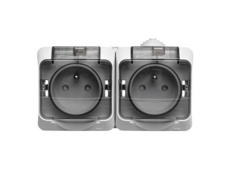 Cedar Plus Gniazdo hermetyczne podwójne z/u 16A IP44 szare WDE000624