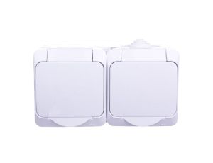 Cedar Plus Gniazdo hermetyczne podwójne z/u z klapką i przesłonami 16A IP44 białe WDE000522