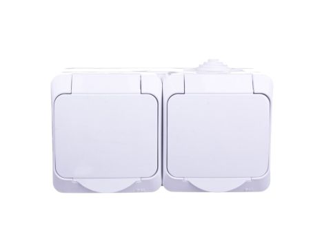 Cedar Plus Gniazdo hermetyczne podwójne z/u z klapką i przesłonami 16A IP44 białe WDE000522