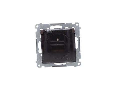 Simon 54 Gniazdo bryzgoszczelne (bez uszczelki) IP44 z przesłoną torów z klapką brąz mat DGZ1BUZ.01/46A