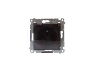 Simon 54 Gniazdo bryzgoszczelne z/u IP44 z przesłoną torów z klapką brąz mat DGZ1BZ.01/46A