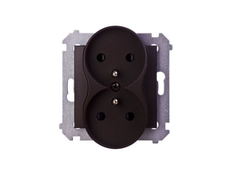 Simon 54 Gniazdo podwójne z/u 16A IP20 z przesłoną torów brąz mat DGZ2MZ.01/46