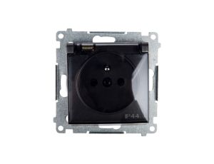 Simon 54 Gniazdo bryzgoszczelne z/u IP44 z klapką transparentną bez uszczelki antracyt DGZ1BUZ.01/48A