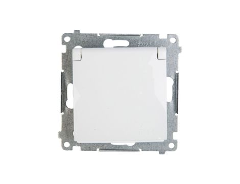 Simon 54 Gniazdo pojedyncze z/u 16A IP44 z przesłoną torów z klapką białe DGZ1BUZ.01/11