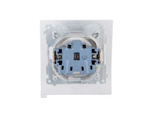 Simon 54 Gniazdo bryzgoszczelne z/u IP44 z przesłoną torów i klapką pełną białe DGZ1BZ.01/11