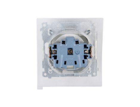 Simon 54 Gniazdo bryzgoszczelne z/u IP44 z przesłoną torów i klapką pełną białe DGZ1BZ.01/11