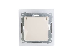 Simon 54 Gniazdo bryzgoszczelne z/u IP44 z przesłoną torów i klapką pełną kremowe DGZ1BZ.01/41